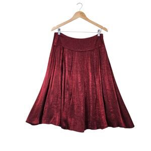 Coldwater Creek Pleated Full Midi Skirt 10 Red Metallic Shimmer Party Holiday